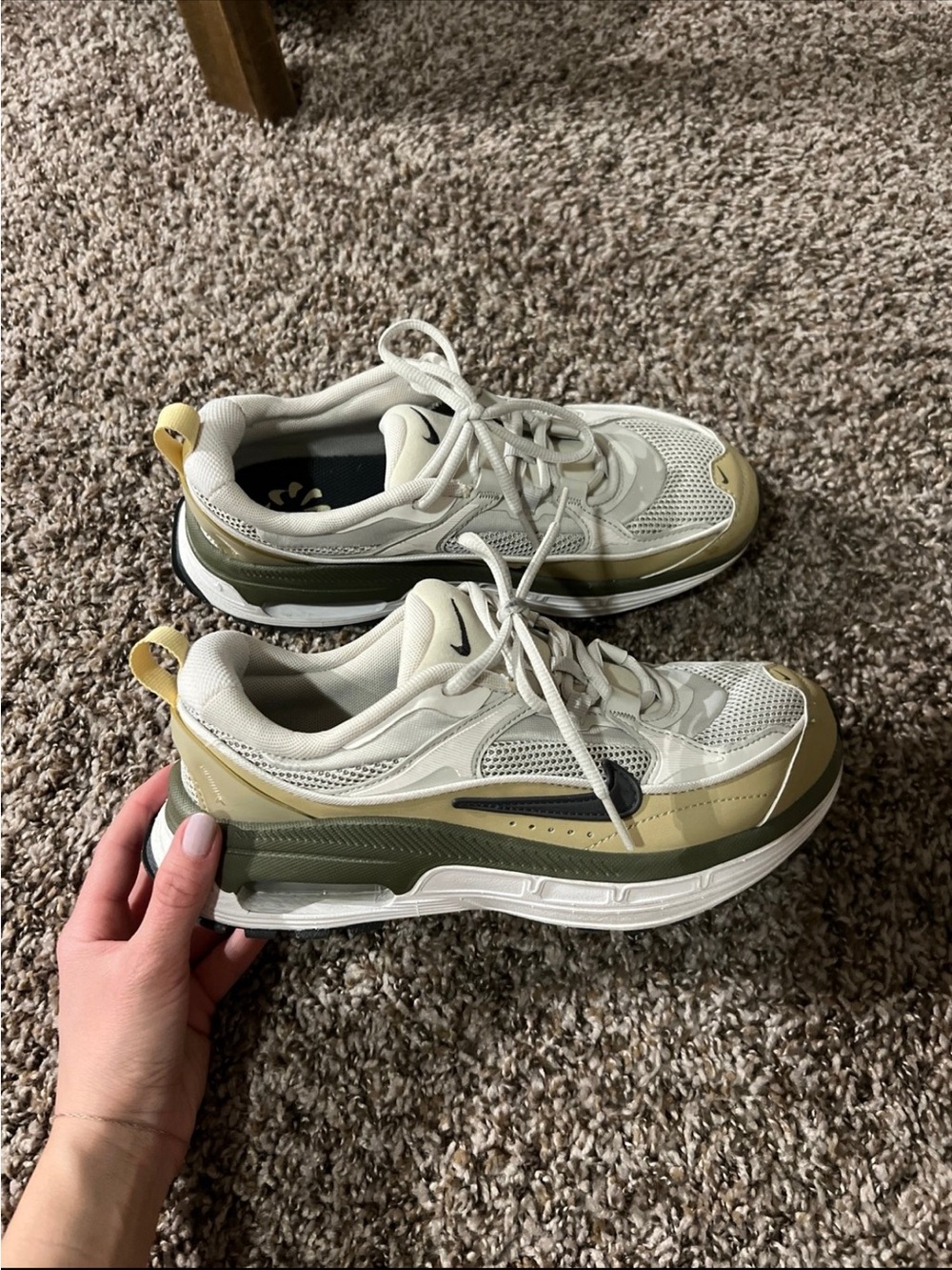 Nike Women's Olive Green and Cream Sneaker